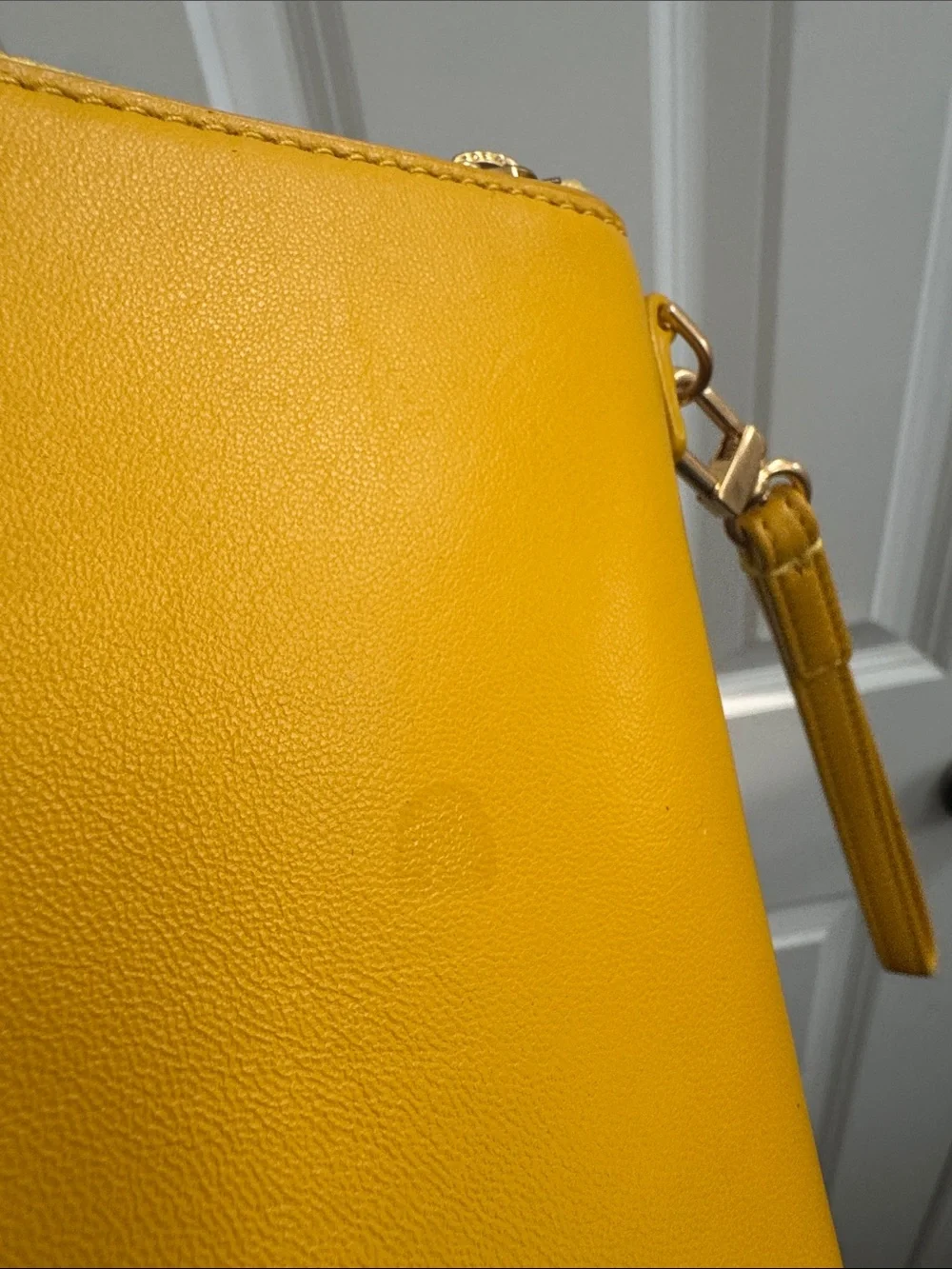 Tory Burch Mustard Yellow Leather Wristlet with Logo